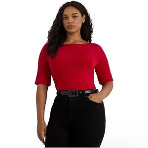 Lauren Ralph Lauren Red Boat Neck Elbow Sleeve Top Women's XL